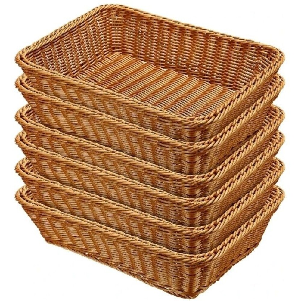 6 Pack Wicker Bread Baskets 15.8 Inch Woven Serving Basket for Gifts, Poly